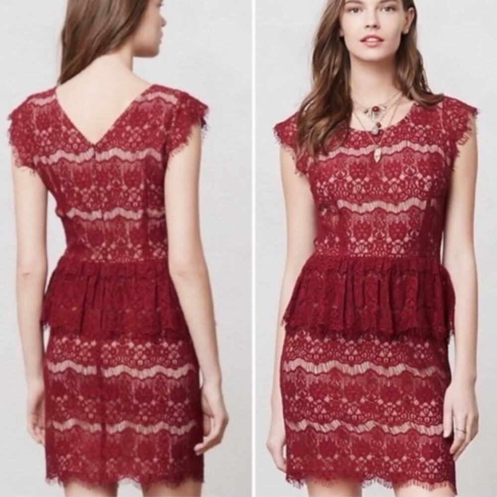 Anthropologie Maeve Elsa Lace Peplum Dress Large